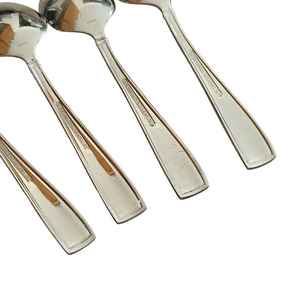 4 Reed Barton Benson Spoon 6" stainless vtg Outline Flat Tip minimalist retro r - Picture 11 of 11